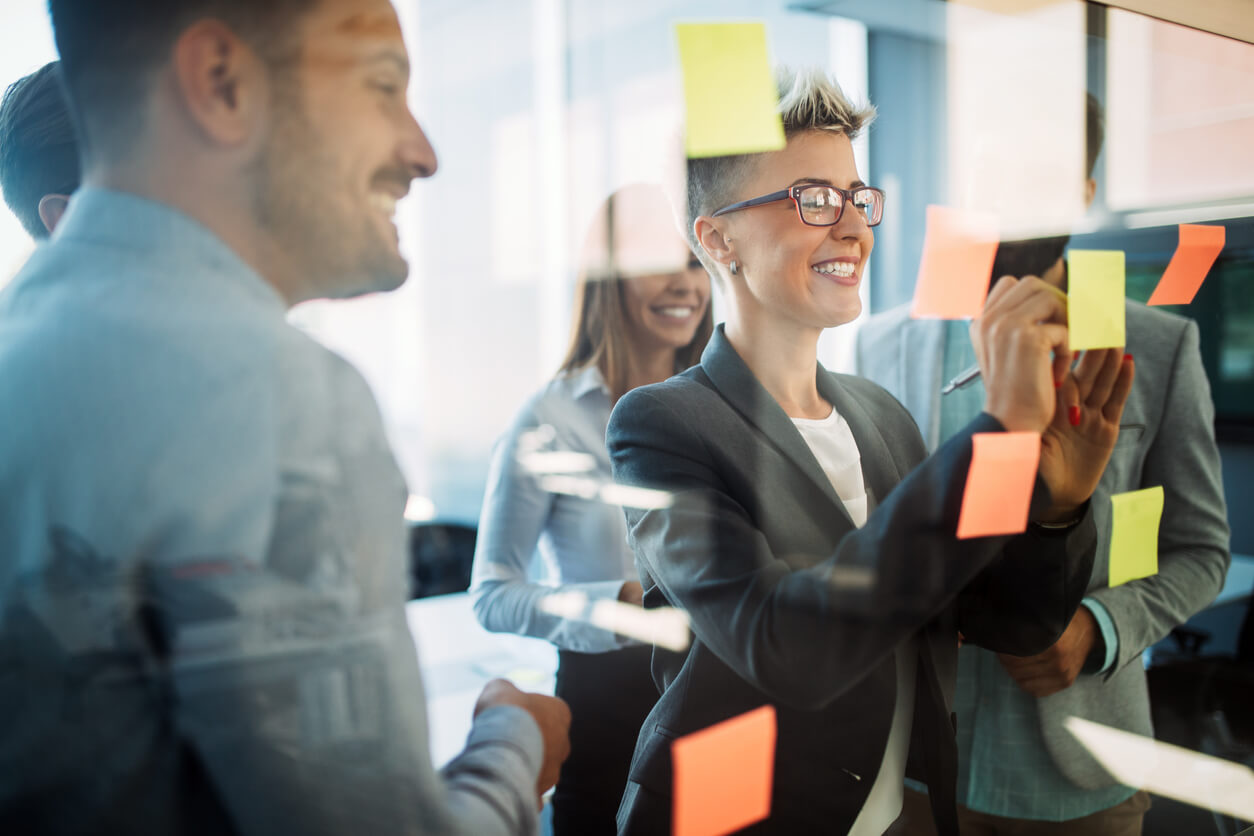 UX facilitation workshop with sticky notes
