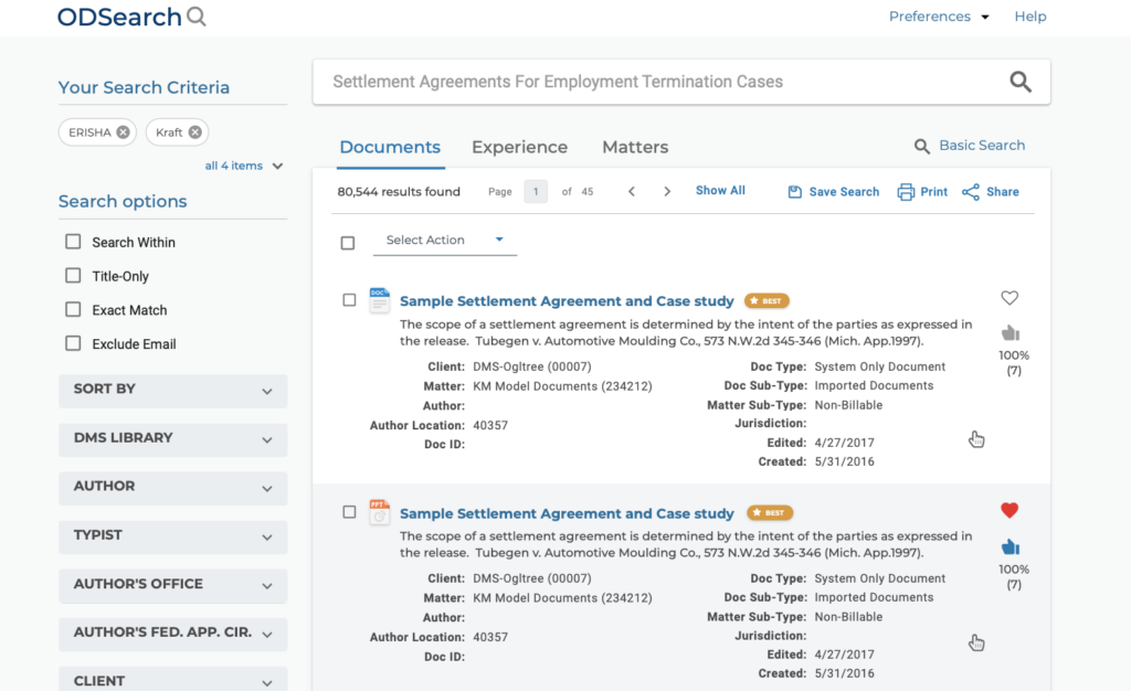 Experience Dynamics Visual design sample for Ogletree sharepoint search layout