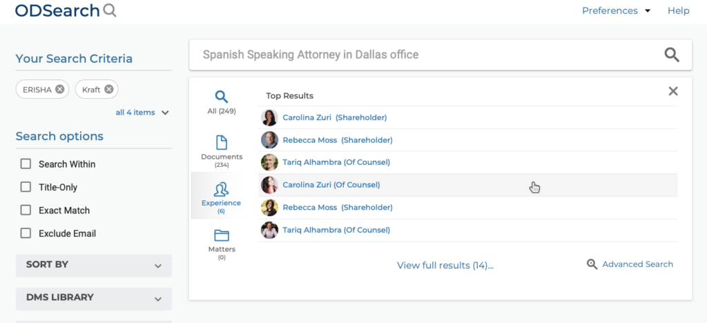 Experience Dynamics Visual design sample for Ogletree people search